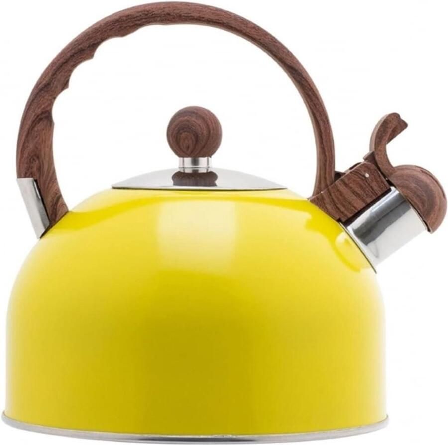 Waterkoker met Fluitje Theeketel Roestvrij Staal Water Koken Automatisch Fluitje 2.5L Geel