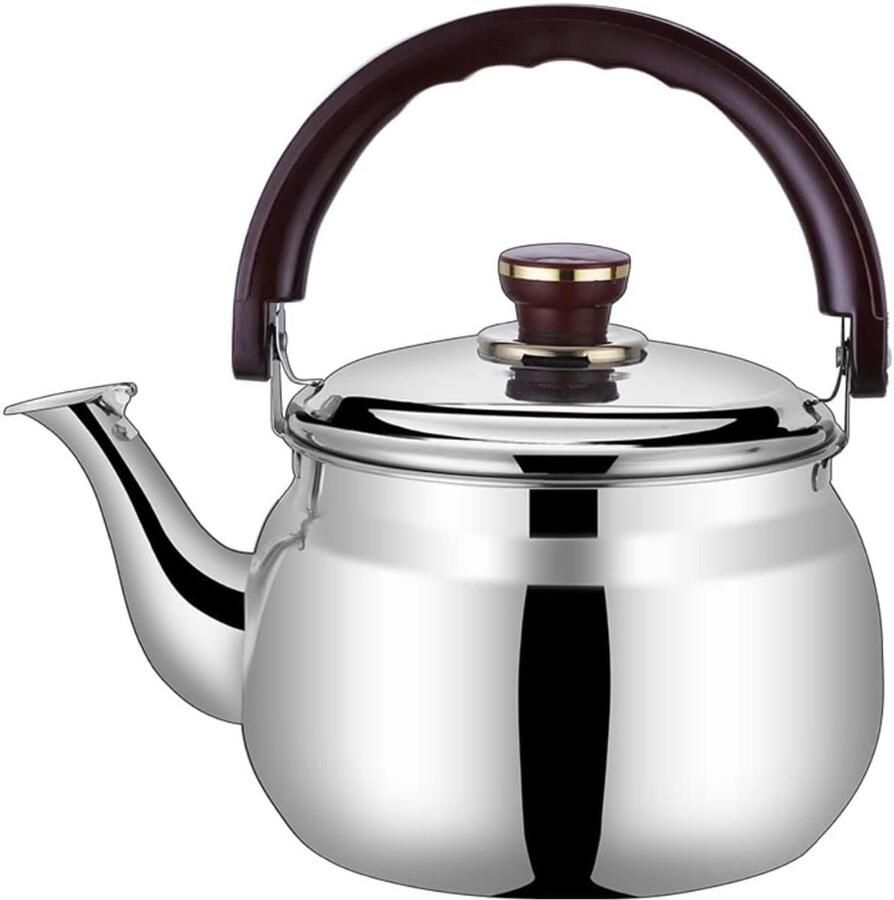 Waterkoker met Fluitje Theeketel Roestvrij Staal Water Koken Ergonomische Handgreep 4.7L Zilverkleurig