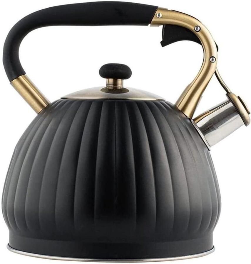 Waterkoker met Fluitje Theeketel Roestvrij Staal Water Koken Geschikt voor Alle Vuren 3.5L Zwart