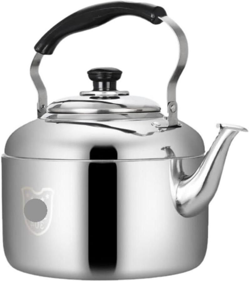 Waterkoker met Fluitje Theeketel Roestvrij Staal Water Koken Grote Diameter Mond 5L Blauw Zilver