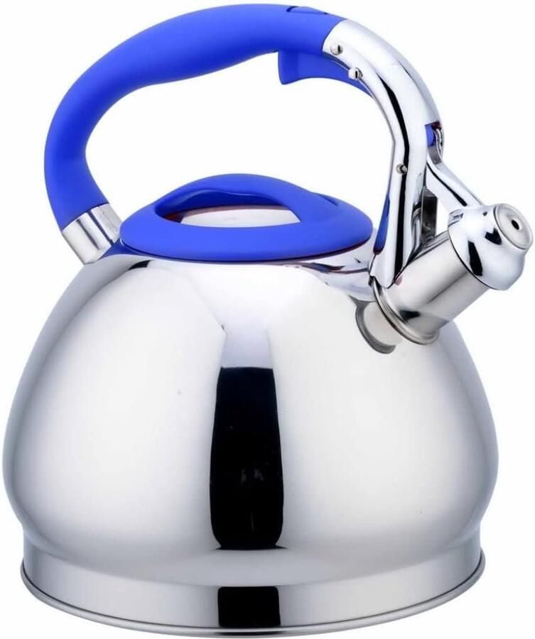 Waterkoker met Fluitje Theeketel RVS Koffie en Thee Zetten Snelle Verwarming 3 Liter Blauw