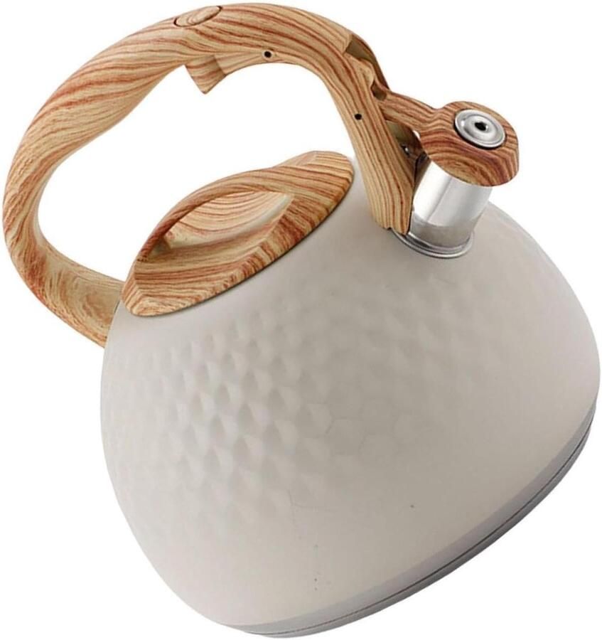 Waterkoker met Fluitje Theeketel RVS Water Koken Grote Capaciteit 3 Liter Beige