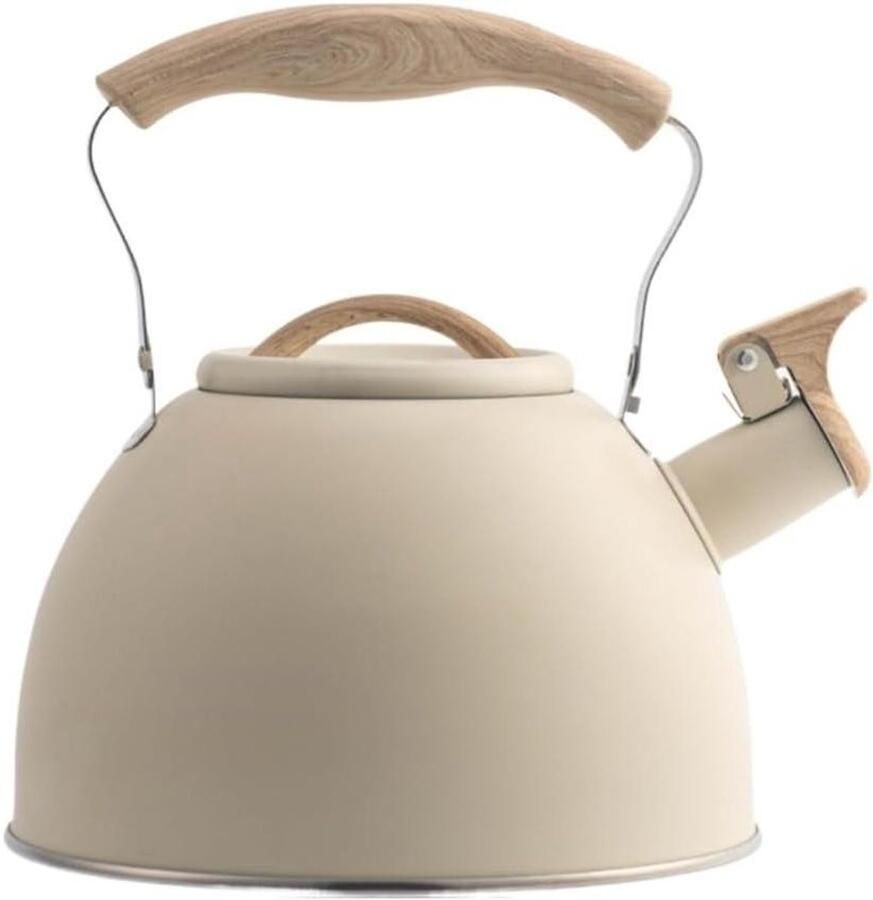 Waterkoker met Fluitje Theeketel RVS Water Koken Roestvrij Staal 3 Liter Beige