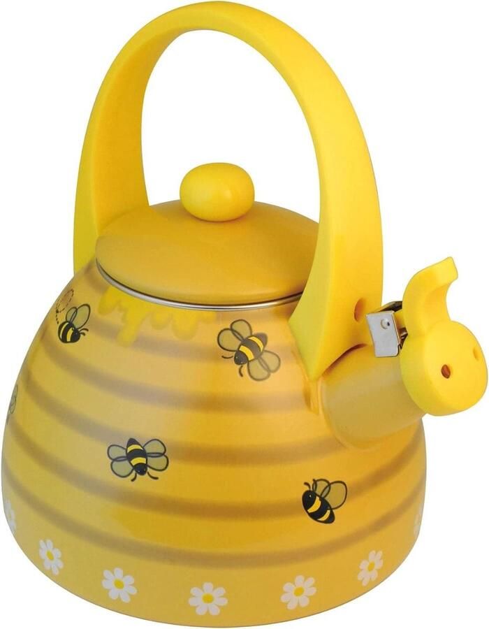 Waterkoker met Fluitje Theeketel RVS Water Koken Vrolijk Fluitje 2.4 Liter Geel