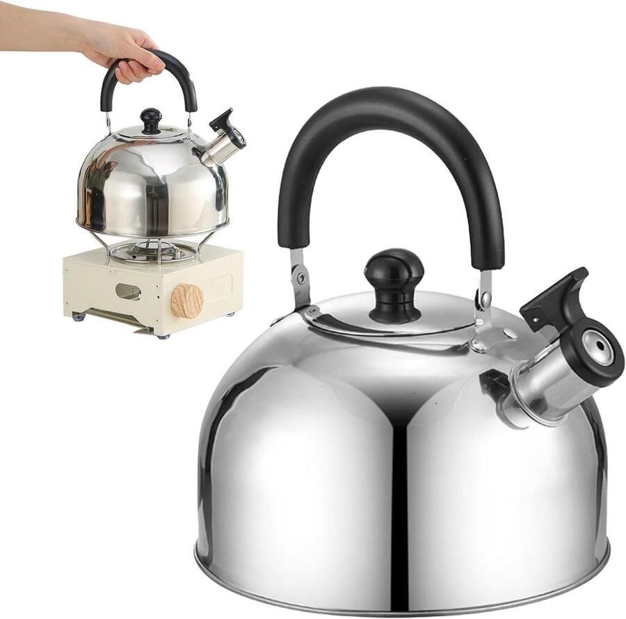 Waterkoker met Fluitje Theepot Ketel Outdoor Koken Roestvrij Staal 3 Liter Zilver