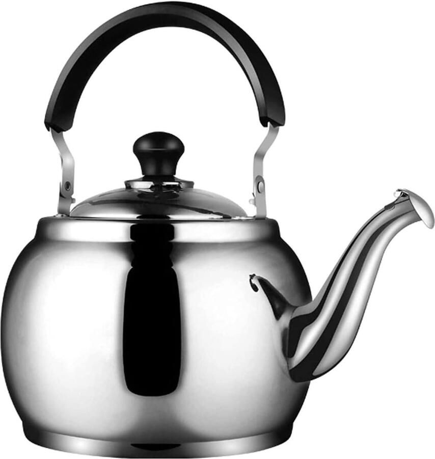 Waterkoker met Fluitje Theepot Ketel Snel Water Koken Ergonomisch Handvat 4 Liter Zilver