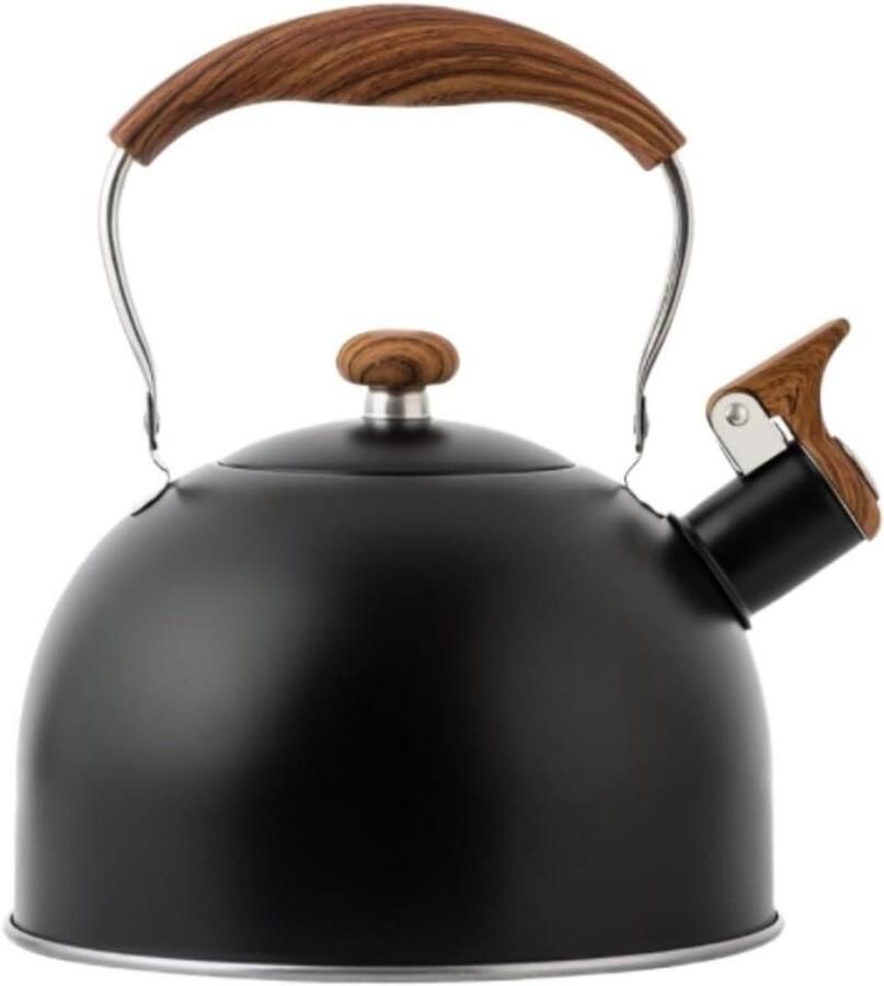 Waterkoker met Fluitje Theepot Ketel Water Koken Roestvrij Staal 2.5L Zwart