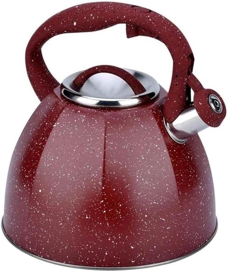 Waterkoker met Fluitje Theepot Ketel Water Koken Roestvrij Staal 3L Donkerrood