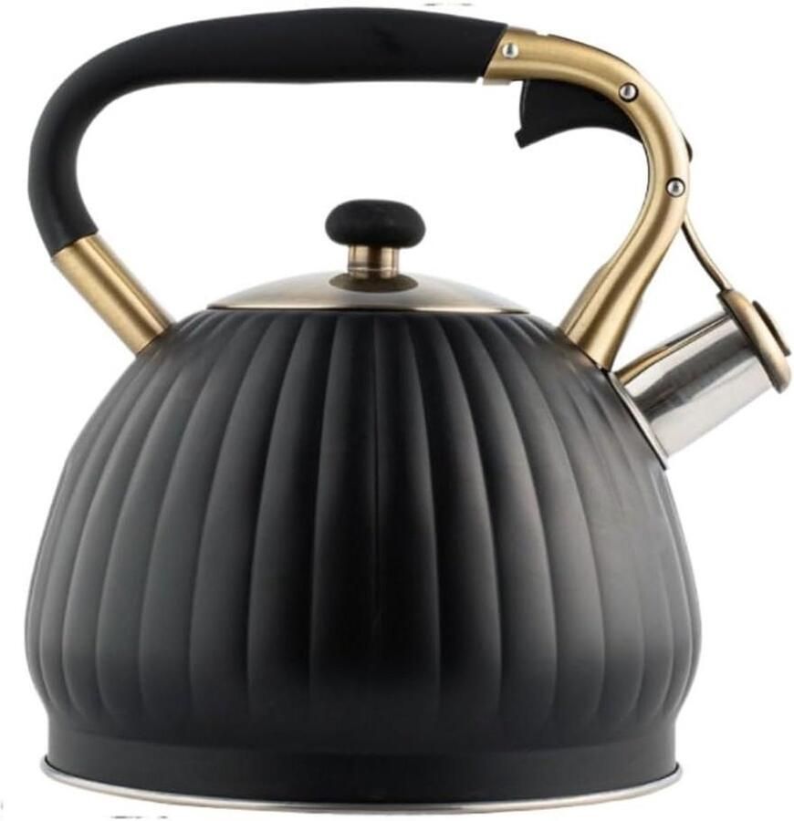 Waterkoker Met Fluitje Theepot Kookpan Water Koken Inklapbare Handgreep 3.5L Zwart