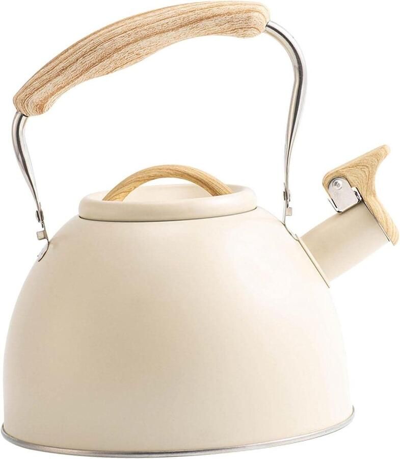 Waterkoker met Fluitje Theepot Kookpan Water Koken Roestvrij Staal 3 Liter Beige