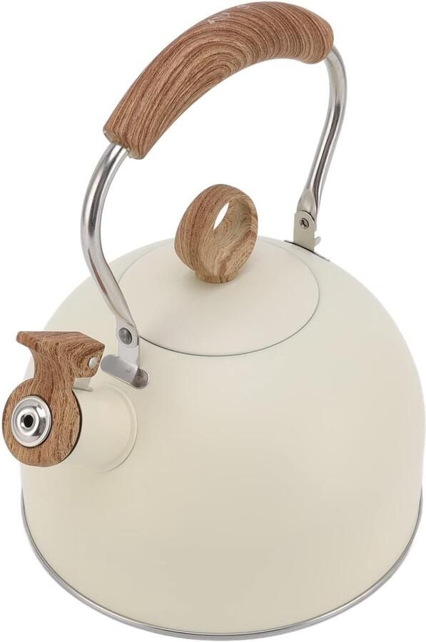Waterkoker met Fluitje Theepot Kookpan Water Koken Snelle Verwarming 2.5 Liter Beige