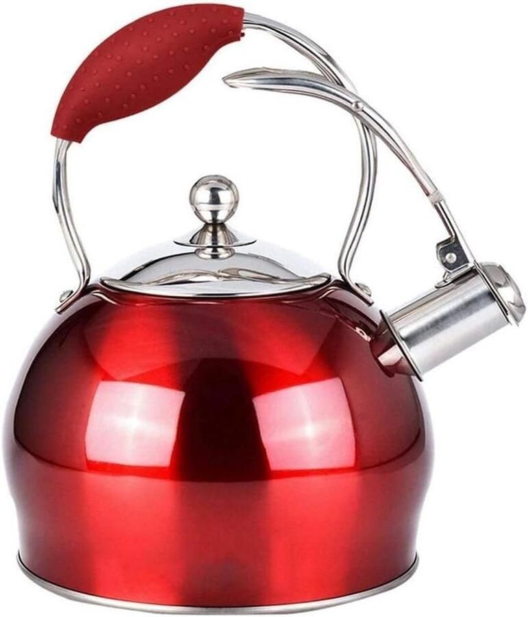 Waterkoker met Fluitje Theepot Roestvrij Staal Water Koken Luid Fluitsignaal 3 Liter Rood
