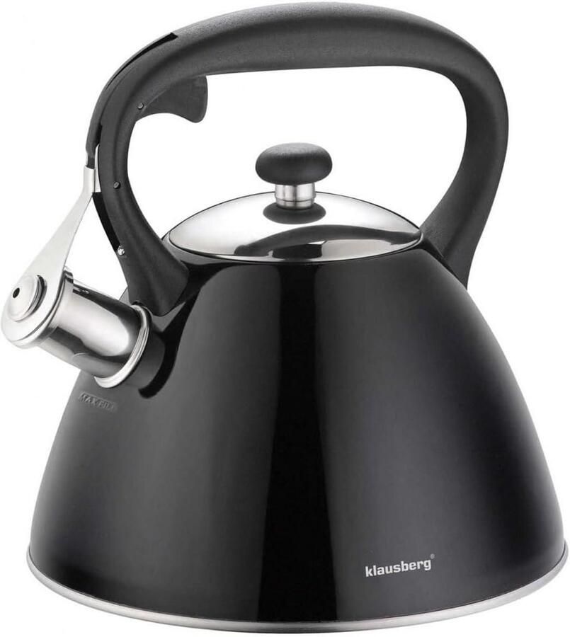 Waterkoker met fluitje Theepot roestvrij staal Water koken Voor alle warmtebronnen 3 Liter inhoud Zwart