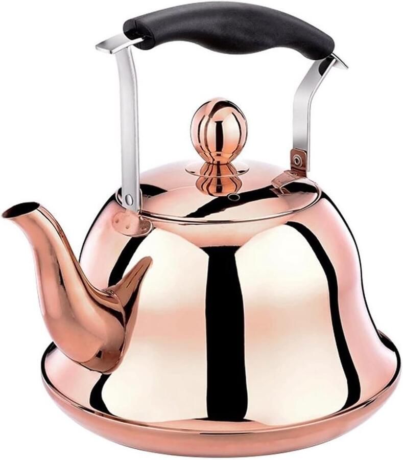 Waterkoker met fluitje Theepot RVS Kamperen en Buiten Breed vulsysteem 2 liter Roségoud
