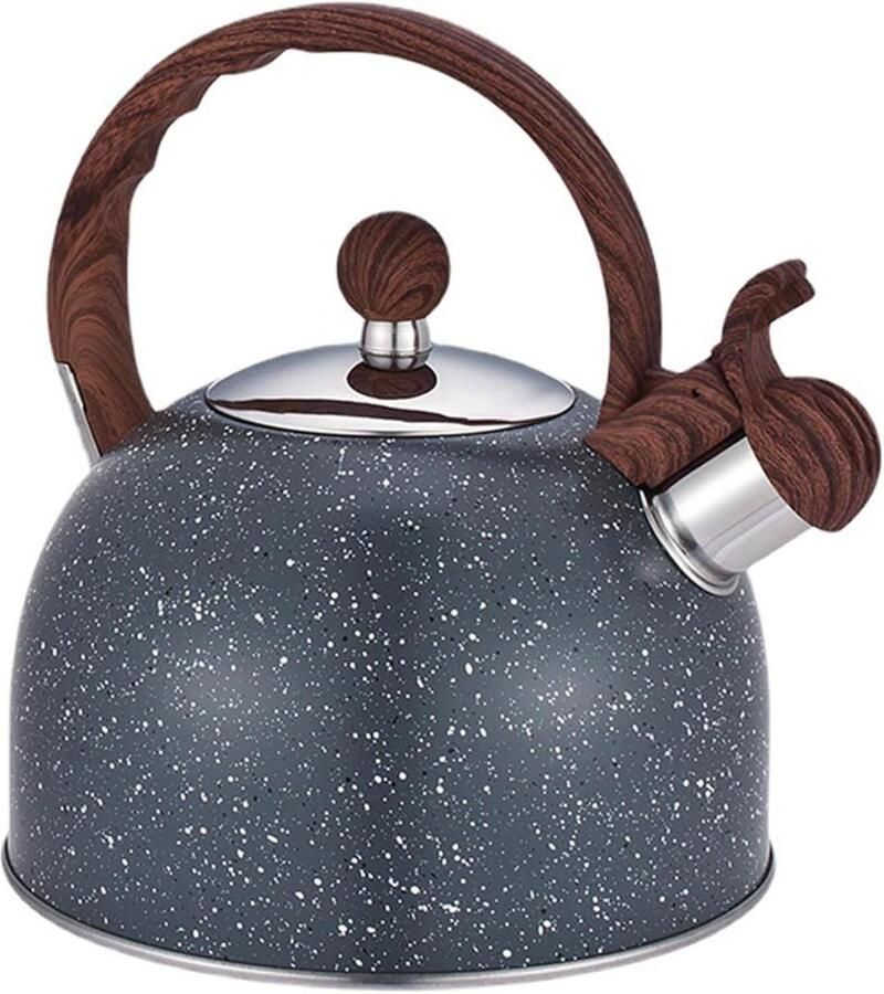 Waterkoker met Fluitje Theepot RVS Koffie en Thee Geïsoleerde Handgreep 2.5 Liter Grijs