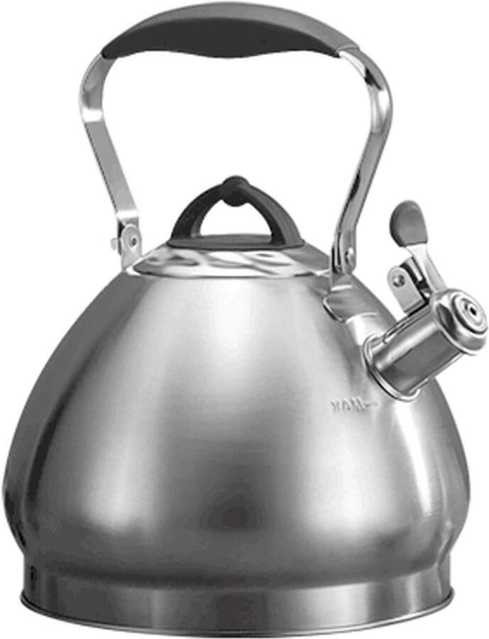 Waterkoker met Fluitje Theepot RVS Koffie en Thee Zetten Voedselveilig Roestvrij Staal 4.3L Zwart