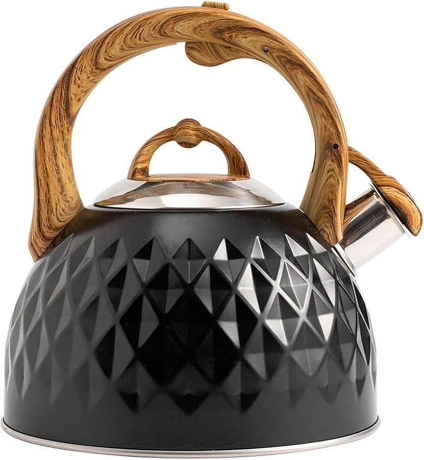 Waterkoker met fluitje Theepot RVS Water koken 3L capaciteit 3.0L Zwart