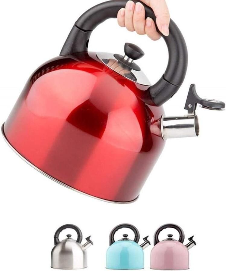 Waterkoker met Fluitje Theepot RVS Water Koken Anti-verbrandingshandgreep 44 Liter Rood