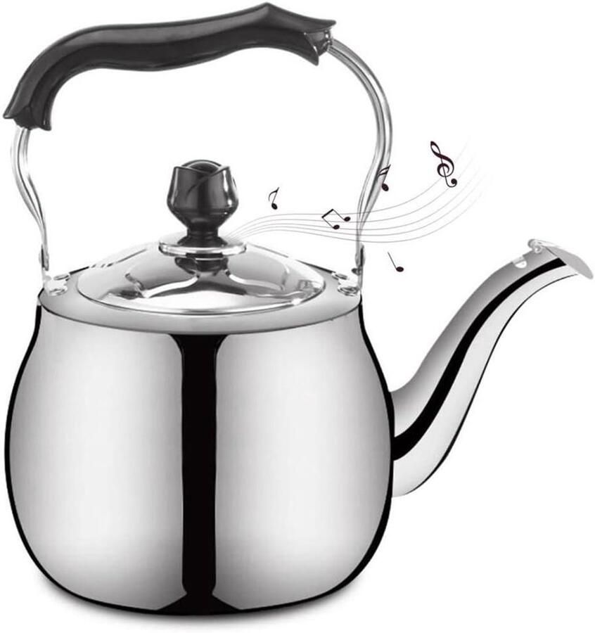 Waterkoker met Fluitje Theepot RVS Water Koken Automatisch Fluitje 2L Zilverkleurig