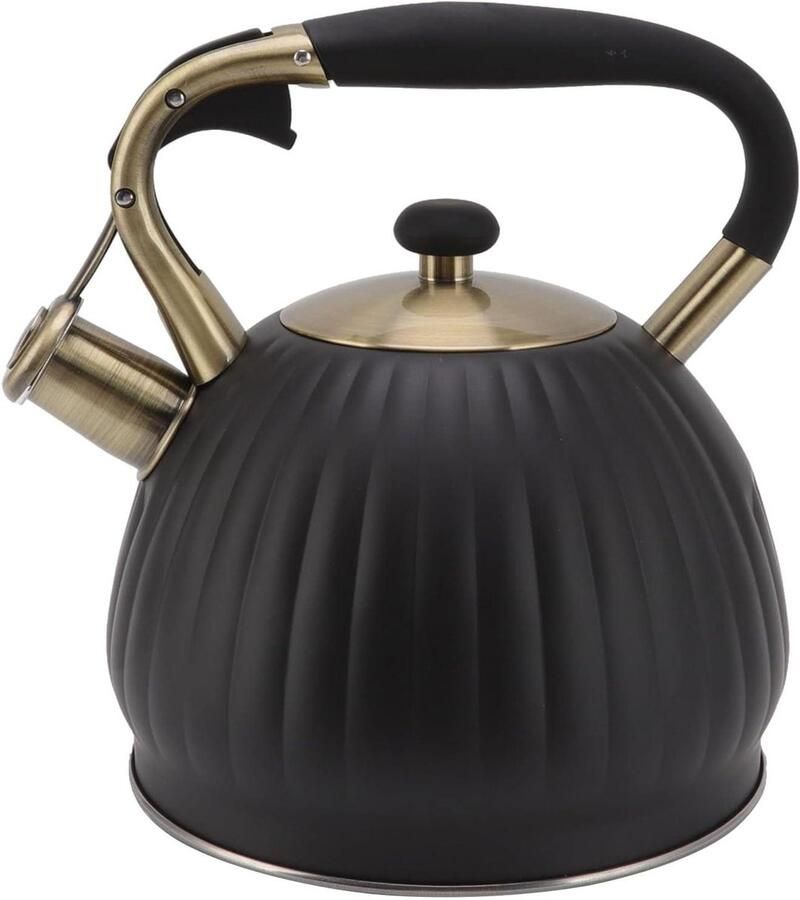 Waterkoker Met Fluitje Theepot RVS Water Koken Grote Capaciteit 3.5 Liter Zwart