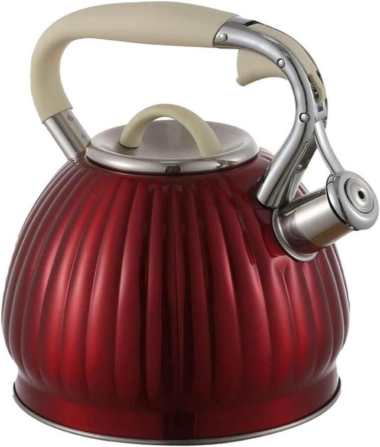 Waterkoker met Fluitje Theepot RVS Water Koken Grote Inhoud 3 Liter Rood