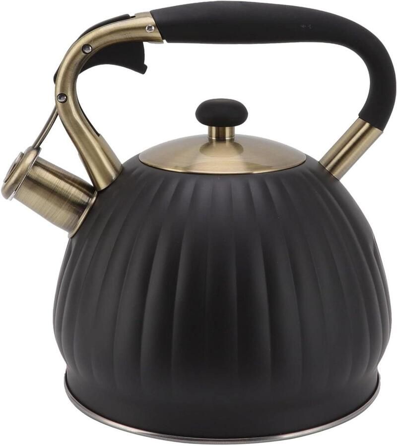Waterkoker met Fluitje Theepot RVS Water Koken Grote Inhoud 3.5 Liter Zwart