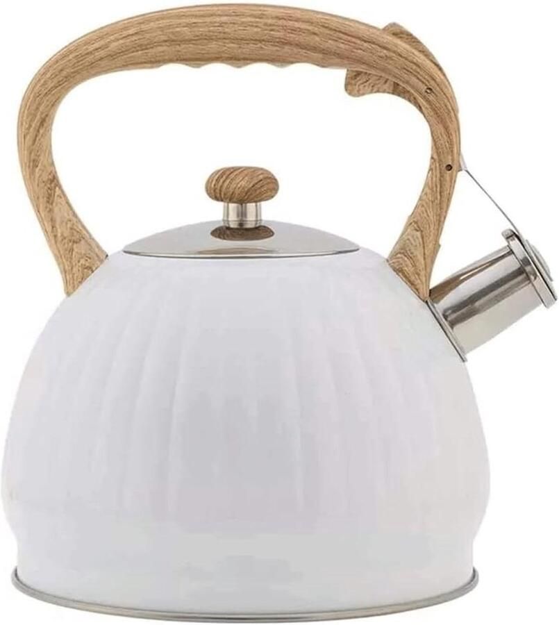 Waterkoker met Fluitje Theepot RVS Water Koken Hittebestendig Handvat 3.5L Capaciteit Wit
