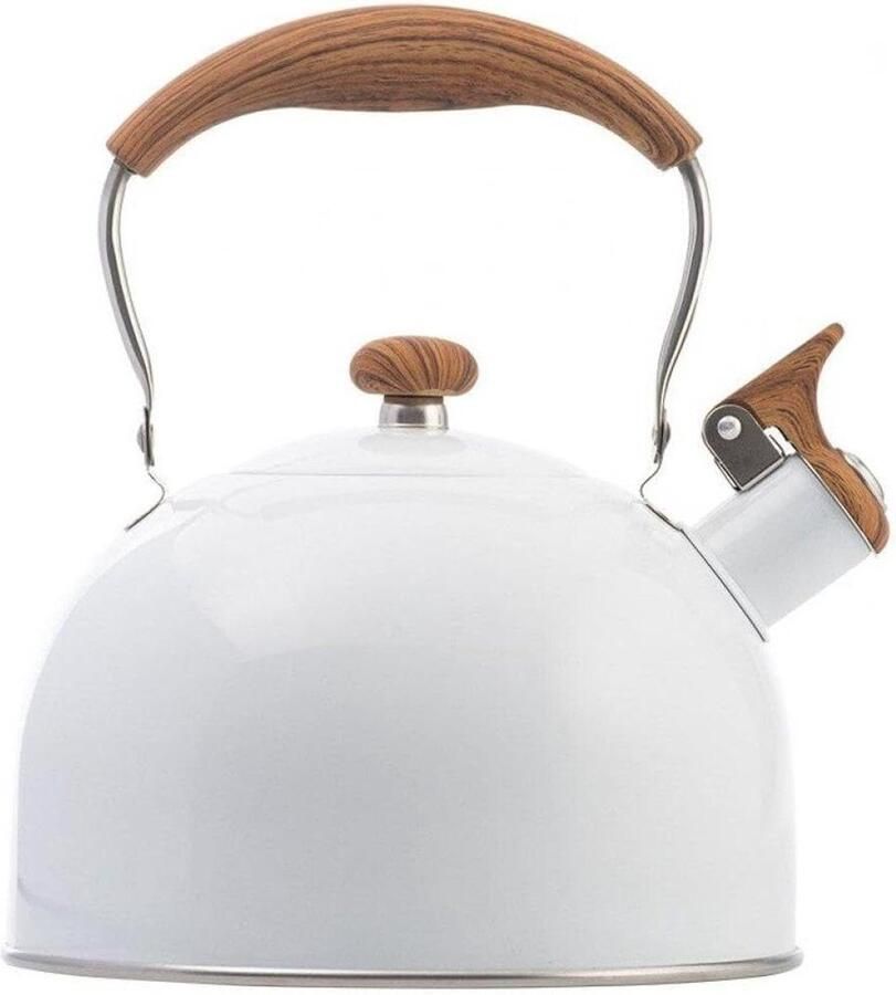 Waterkoker met Fluitje Theepot RVS Water Koken Snelle Verhitting 2.5 Liter Wit