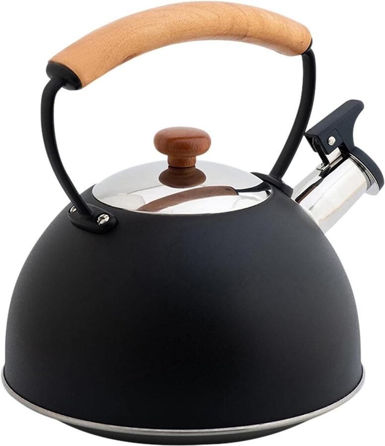 Waterkoker met fluitje Theepot RVS Water koken Vriendelijk luid fluitje 2.5L Zwart