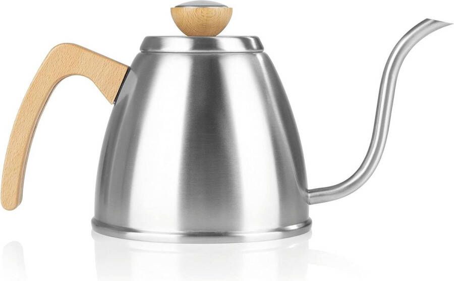 Waterkoker met geïntegreerde thermometer Zwanenhals uitloop Voor inductie elektrische & keramische kookplaten Roestvrij staal & hout 0.9 l inhoud