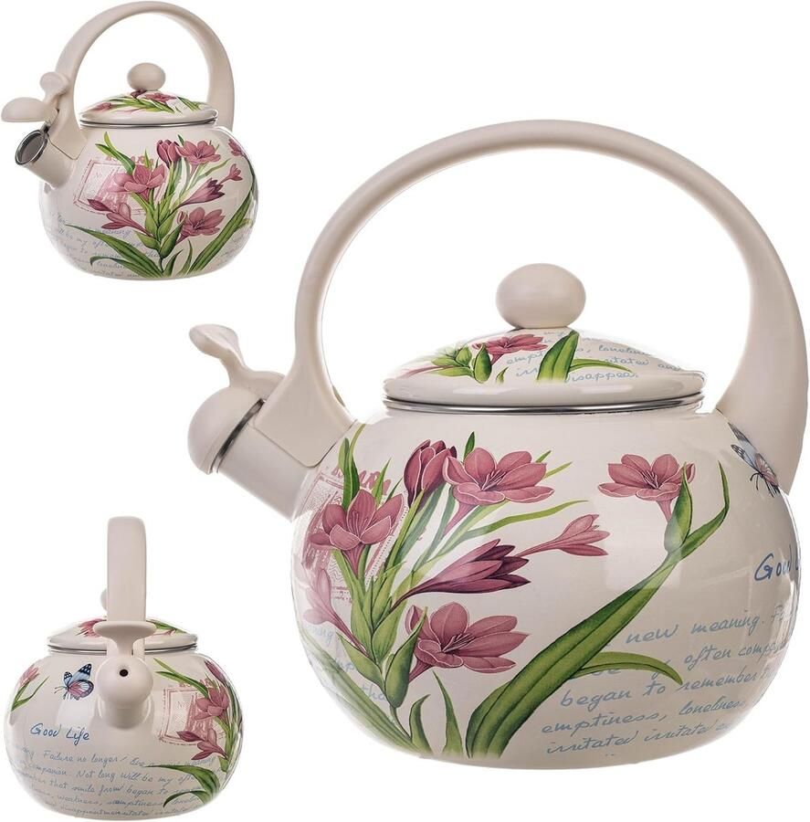 Waterkoker Met Pijp Theepot Retro Water Koken Fluitend Signaal 2.2 Liter Crocus