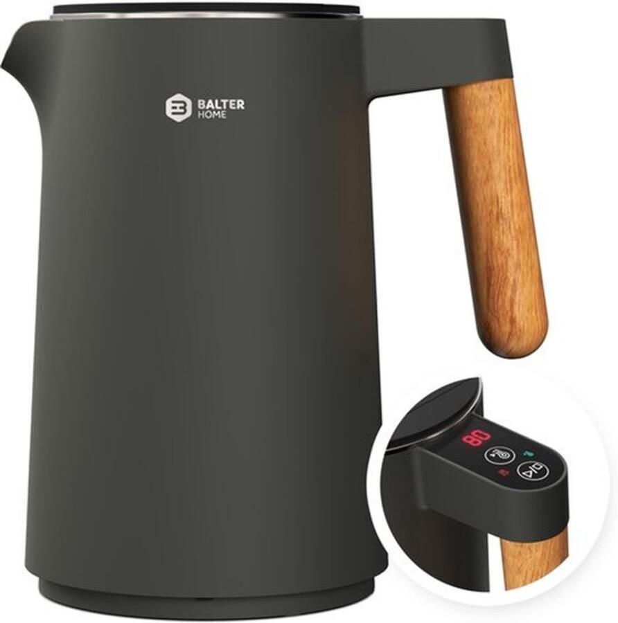Waterkoker Met Temperatuurinstelling 1 5 Liter Inhoud 2200 Watt Vermogen Roestvrij Staal Zwart Elektrische Ketel