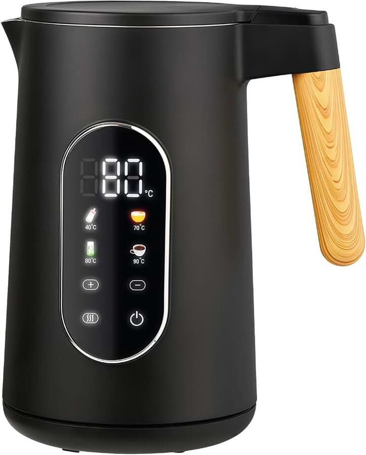 Waterkoker met temperatuurinstelling: 1 7 liter dubbele wand theekoker met digitale temperatuur 40 100 °C elektrische ketel warmhoudfunctie BPA-vrij met houten handvat -2200 W