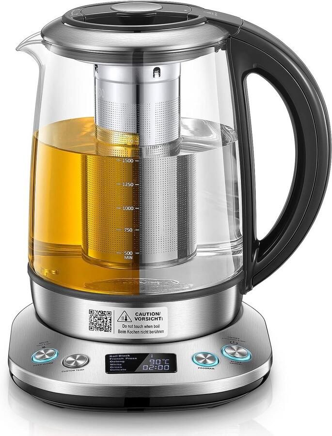 Waterkoker met Temperatuurinstelling en Warmhoudfunctie – Glazen Waterkoker 2200 W 1 7 L LCD-Scherm