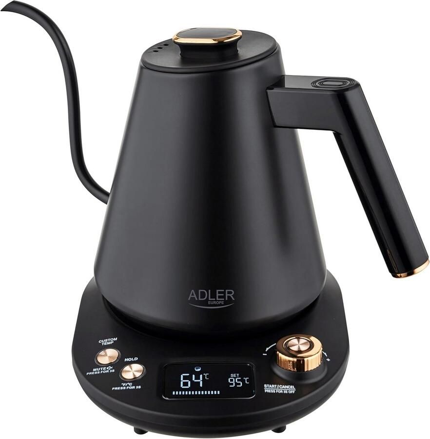 Waterkoker met Temperatuurregeling en Lange Tuit 1.0 Liter Zwart