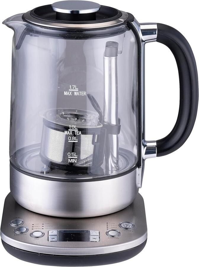 Waterkoker met Theekorf Roestvrij Staal en Glas Digitale Temperatuurinstelling Warmhoudmodus Voor Theeliefhebbers