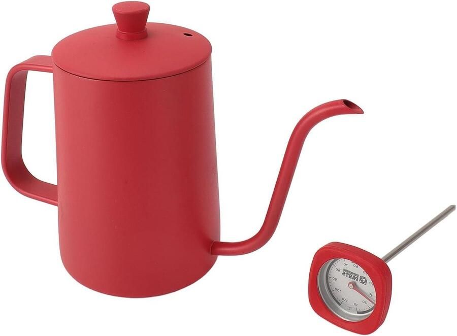 Waterkoker met thermometer Theepot Koffieketel Koffie Zetten Geïntegreerde Thermometer 600 ml Zilver