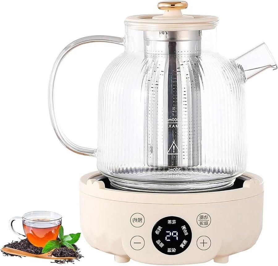 Waterkoker met Timer Theepot Stoofpot Gezond Koken Smart Touch Bediening 2 Liter Beige