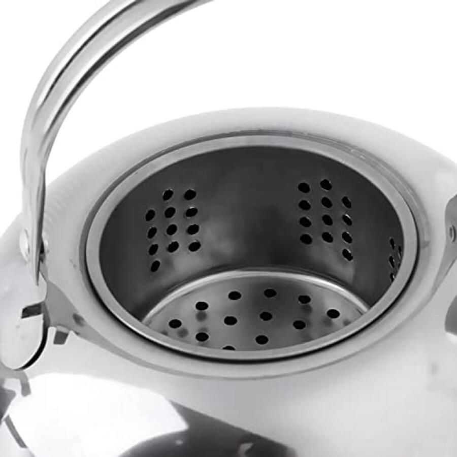 Waterkoker met zeef ca. 1 liter roestvrij staal theepot waterkoker voor kokend heet water grote inhoud geïsoleerde handgreep spiegel
