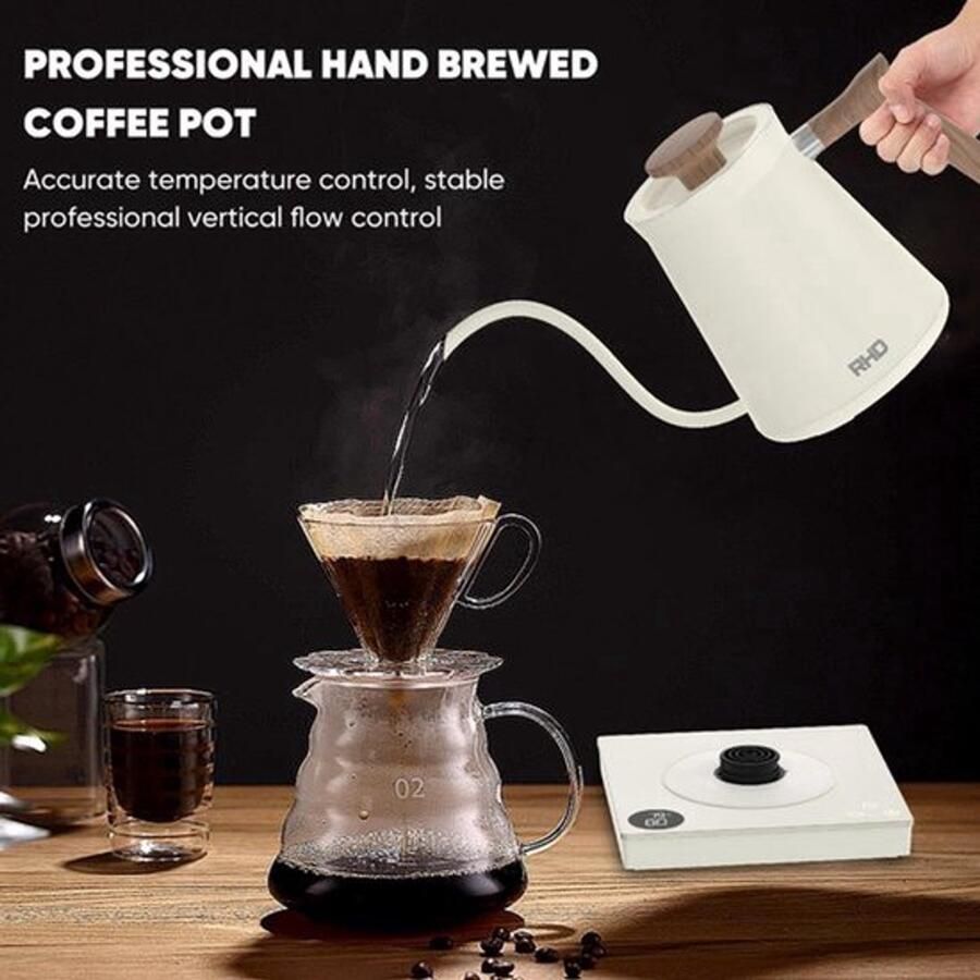 Waterkoker Met Zwanenhals 0 6 L Capaciteit 1000 W Vermogen RVS Materiaal Beige Kleur Voor Koffie En Thee