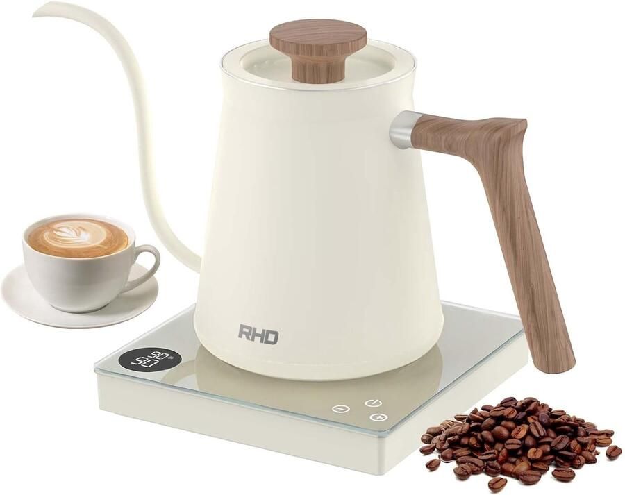 Waterkoker met Zwanenhals Beige 0 6 L Hoogwaardige RVS Waterkoker met Nauwkeurige Temperatuurregeling Voor Koffie- en Theeliefhebbers