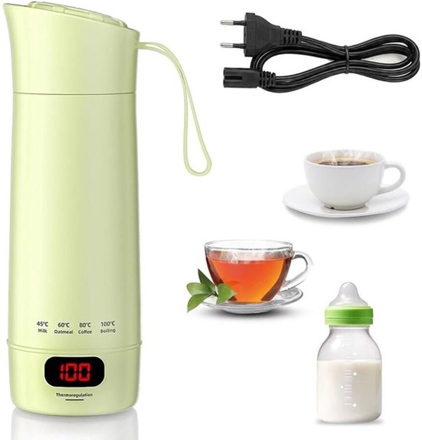 Waterkoker Mini Elektrisch 400 ml Inhoud 300 W Vermogen Lichtgroen Draagbare Reiswaterkoker