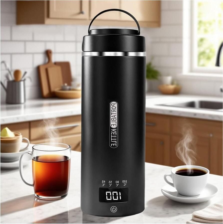 Mini Waterkoker Reis Waterkoker Warme Dranken Maken Vier Temperatuurstanden 450 ml Zwart