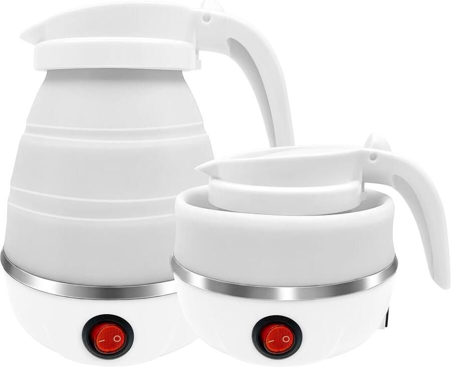 Waterkoker Opvouwbare waterkoker camping Mini-reiswaterkoker Draagbare inklapbare waterkoker Voor kamperen met afneembaar netsnoer kookt snel 600 ml Wit