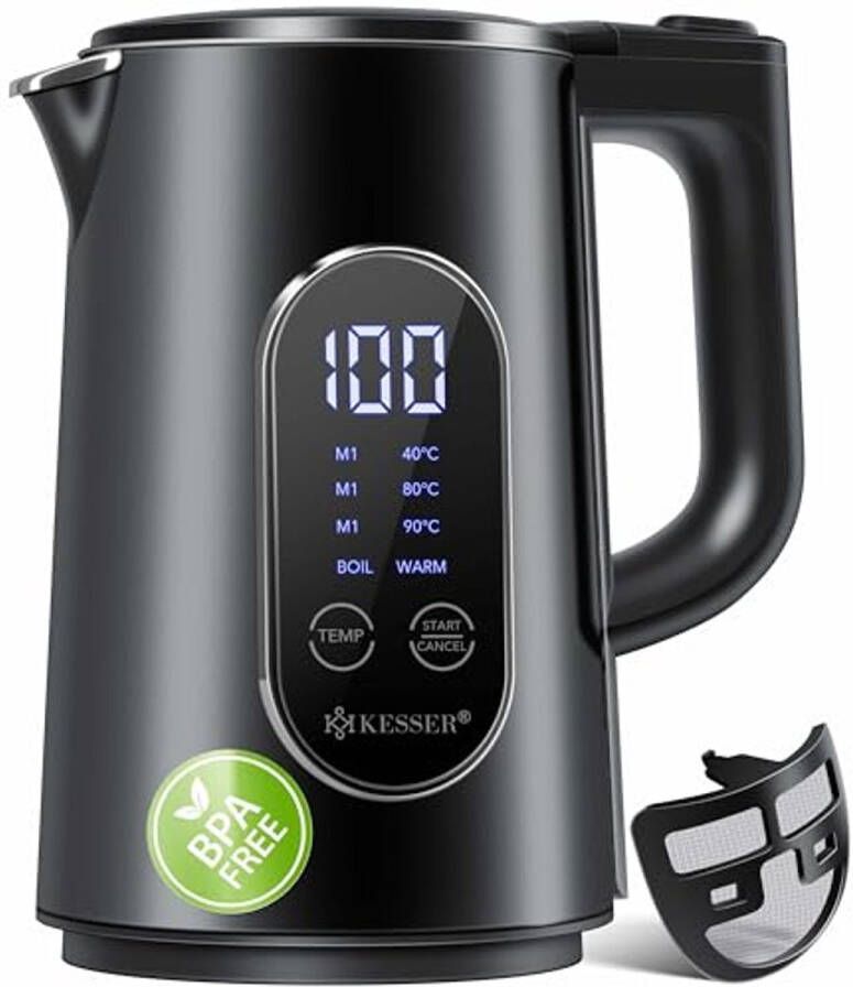 Waterkoker Roestvrij Staal 1 7 Liter met Temperatuurinstelling 40-100 °C Led-display en Kalkfilter