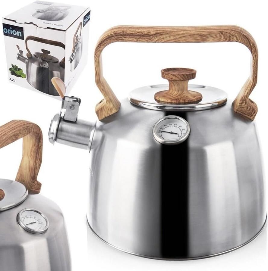 Waterkoker Roestvrij Staal Fluitketel Thermometer Water Koken Met Temperatuurmeter 32 Liter Zilver
