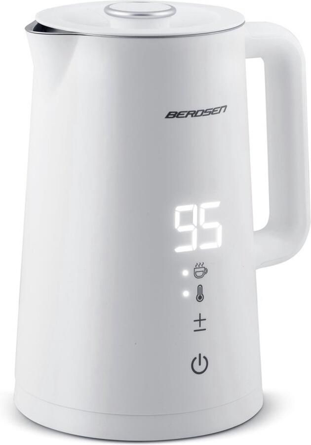 Waterkoker roestvrij staal inhoud 1 7 liter temperatuurinstelling warmhoudfunctie touchpaneel 2200 watt dubbelwandig pirouetbasis waterkoker stil wit