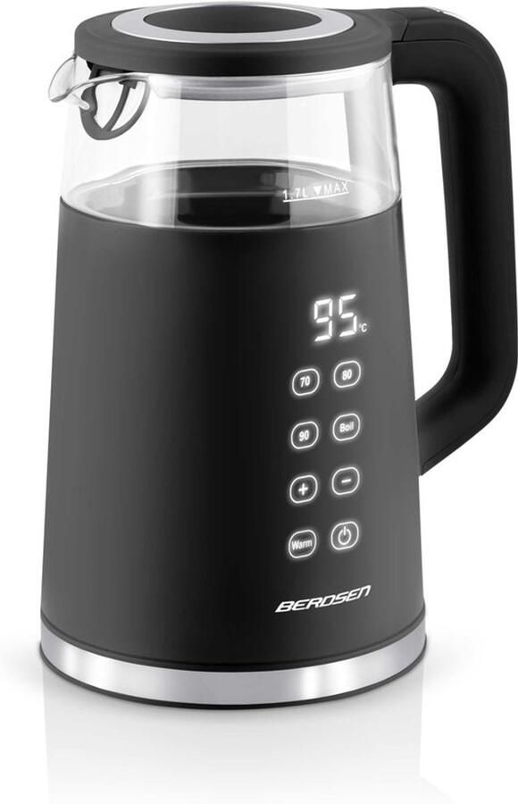 Waterkoker roestvrij staal inhoud 1 7 liter temperatuurinstelling warmhoudfunctie touchpaneel 2200 watt dubbelwandig pirouetbasis waterkoker stil zwart