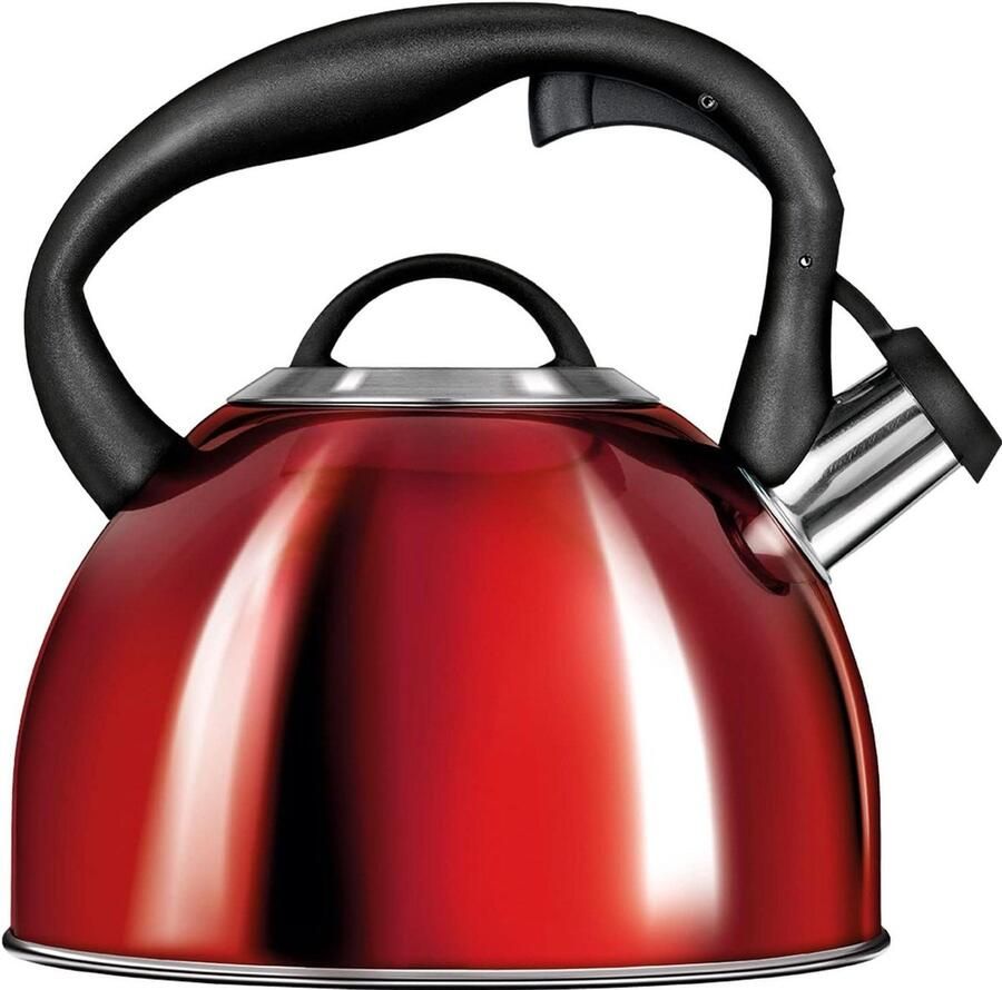 Waterkoker 3 Liter RVS Niet-Verwarmde Handgreep Temperatuurpijpje Geschikt Voor Alle Kookplaten Inclusief Inductie Rood Glanzend