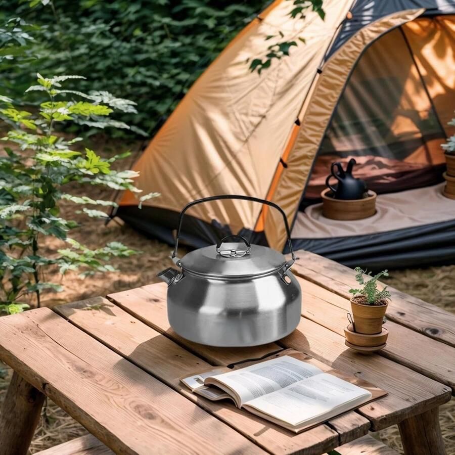 Waterkoker Roestvrij Staal Theeketel Draagbaar Koffie Thee Zetten Opvouwbaar Handvat Compact 08 Liter Zilverkleurig